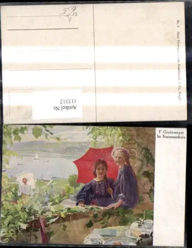 115312,Künstler Ak F. Grotenmeyer Im Sonnenschein Frauen Sonnenschirm Schirm