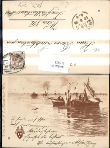 115821,Künstler Ak Kaufmann Segelboot Boot Fischer pub R. F. C. Künstlerhaus Wien
