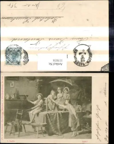 115838,Künstler Ak L. Scaffai Addio Kinder Spielen Tisch a. Kutsche Regenschirm pub Ackermann 1117