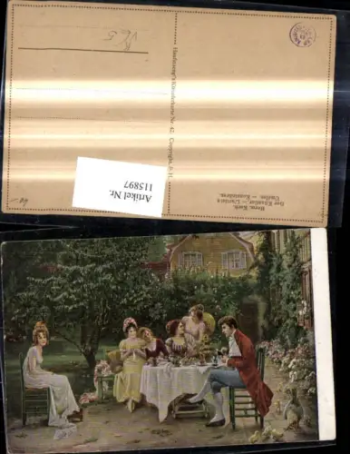 115897,Künstler Ak Herm. Koch Der Künstler Kaffeetisch Frauen u. Mann pub Hanfstaengl 42