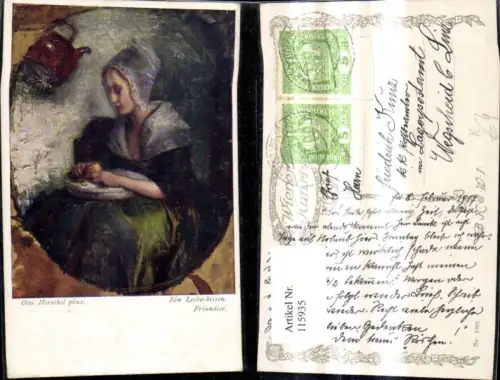 115935,Künstler Ak Otto Herschel Ein Leckerbissen Frau schält Apfel