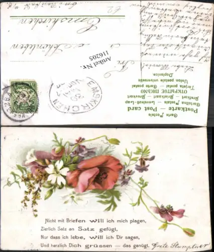 116205,Litho Blumen Spruch 1900