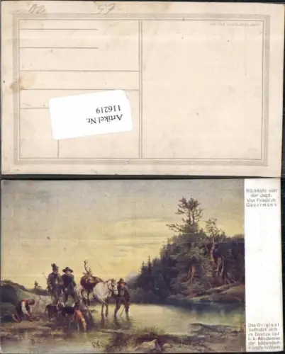 116219,Rückkehr v.d. jagd Jäger m. Pferden Elch F. gauermann sign