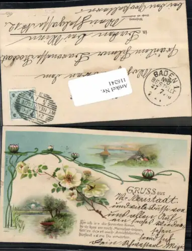 116241,Litho Spruch Gruss aus Blumen