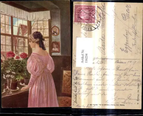 116254,Künstler Ak W. Röhling Am Fenster Frau Blumen