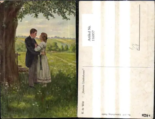 116957,Künstler Ak R. de Witt Unterm Lindenbaum Liebespaar