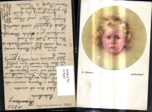 117897,Künstler Ak A. Schwarz Lockenkopf Mädchen Portrait Passepartout