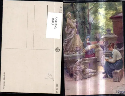 118095,Künstler Ak Jos. Straka Die junge Künstlerin Frau malt Statue