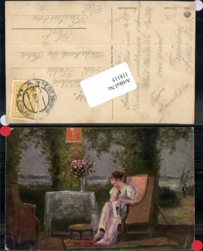 118115,O. Lerch Sommernacht Frau am Ufer Tisch
