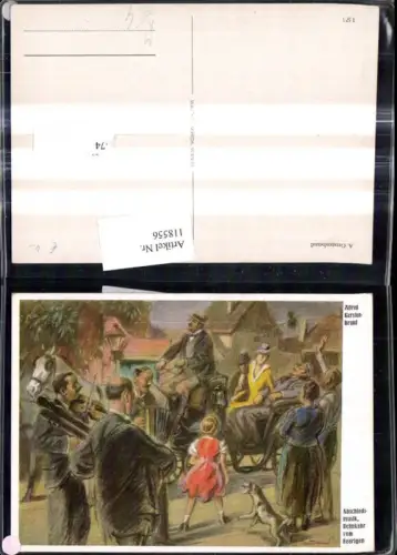 118556,Künstler Ak A. Gerstenbrand Abschiedsmusik Heimkehr v. Heurigen Hund Kutsche Geige Ziehharmoniker