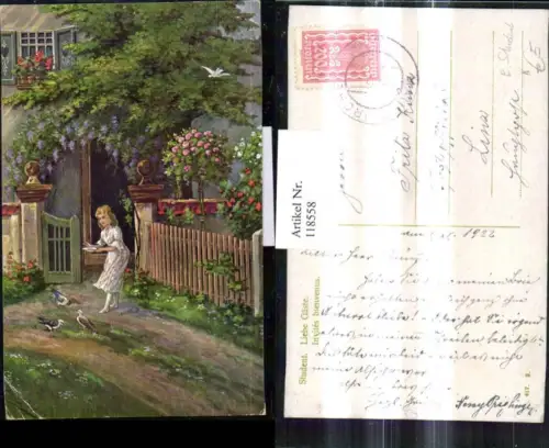 118558,Künstler Ak E. Student Liebe Gäste Frau füttert Vögel