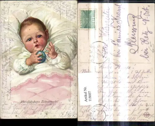 118607,Künstler Ak Herzliebchens Zeitvertreib Baby m. Ball