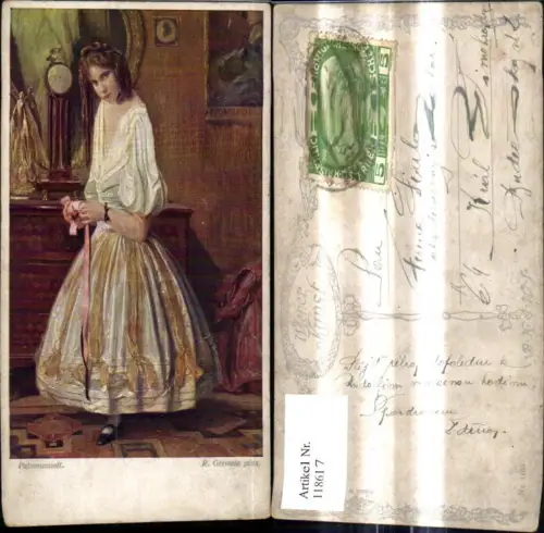 118617,Künstler Ak R. Germela Putzmamsell Mädchen Schleife