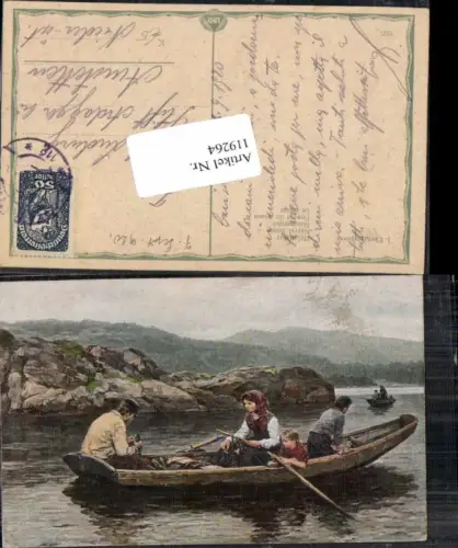 119264,J. Ekenaes heimfahrt m. Boot Kinder Künstlerkarte Fischer