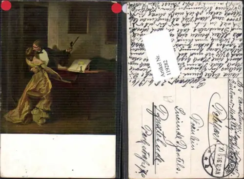 119282,Frau sitzt am Klavier und wird geküsst Kuss Feldpost Güstrow