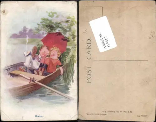 119617,F. Baumgarten Stil Boating Kinder rauchen in Boot Schirm Carlson sign