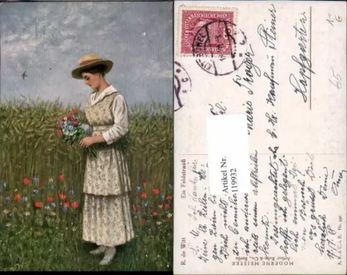 119932,R. de Witt Ein Feldstrauss Moderne Meister 390 Frau m. Hut Blumen