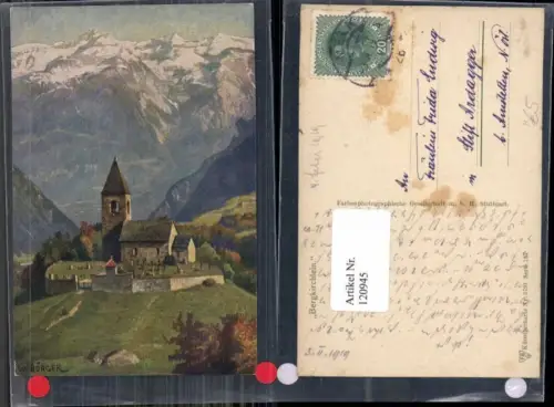 120945,W. Bürger Bergdorf Bergkirchlein Berge Kirche Tolle Künstlerkarte