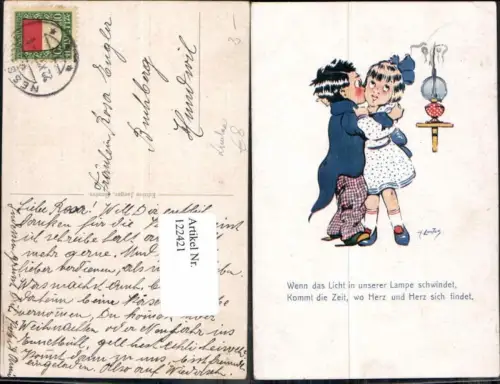 122421,Tolle Künstlerkarte Kinder Junge küsst Mädchen H. Loutan