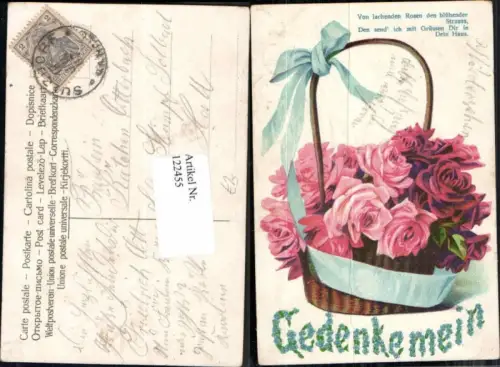 122455,Litho Rosen Korb Blumen Spruch