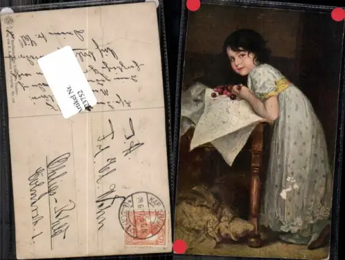 123752,Kaulbach Des Künstlers Tochter m. Kirschen Früchte Kernobst Obst Kleid