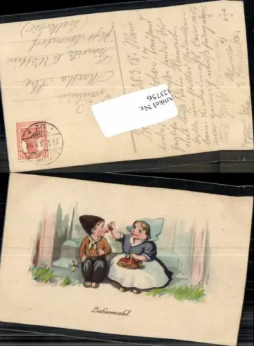 123756,Süsse Kinder m. Holländische Tracht essen Kirschen Obst Früchte