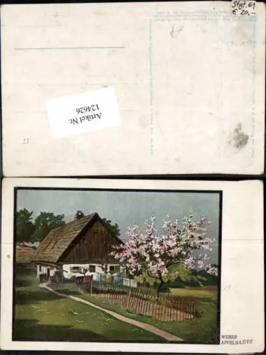 124626,Weber sign. Apfelblüte haus Garten