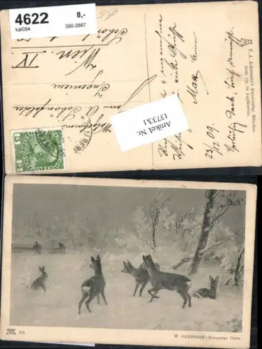 137331,W. Gräbhein Rehe im Wald Jagd