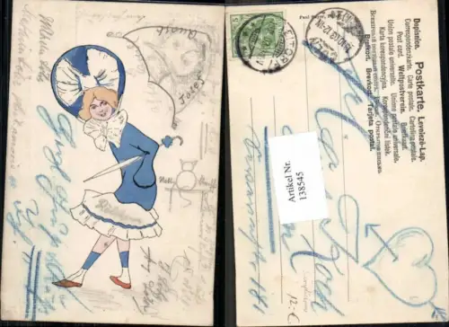 138545,Simplicissimus Frau schaut Böse m. Schirm Kleid pub Paul Bayer Dresden