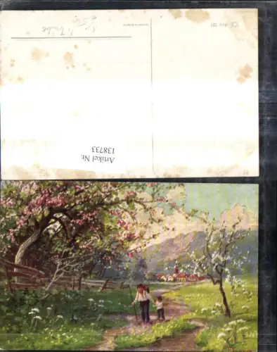 138733,Künstler Ak F. Trübe Wanderer Landschaft Dorf Bergkulisse