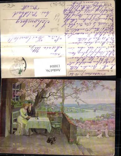 138804,Künstler Ak R. Borrmeister Frühlingswonne Hund Paar Wein Weinflasche