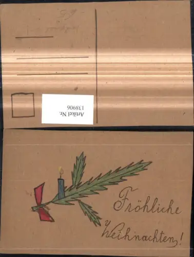 138906,Künstler Ak Handgemalt Tannenzweig Kerze Schleife