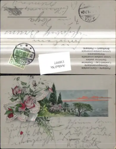 138997,Künstler Litho Landschaft Blumen Rosen Strauß