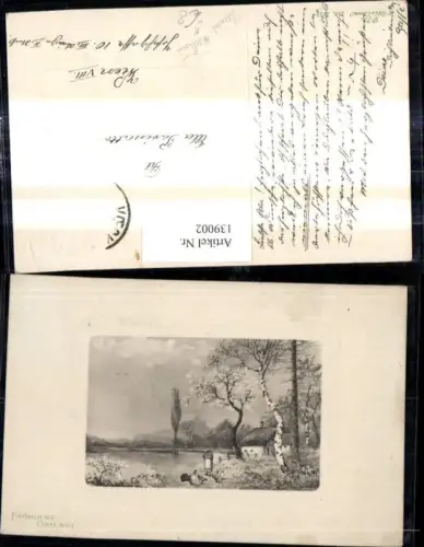 139002,Künstler Ak Heinrich Wertheim Haus See Landschaft Frau Hahn Hühner pub P.T. L. Art de Vienne 2123