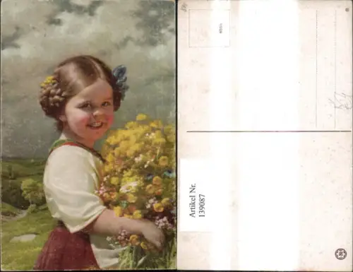 139087,Künstler Ak Mädchen Flechtfrisur Tracht Blumen Strauß pub Novolito 655euro1
