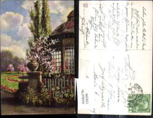139299,Künstler Ak G. F. Haus Garten Blumen