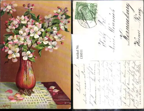 139511,Künstler Ak Reckling Blumenvase Blütenzweige i. Vase Blumen