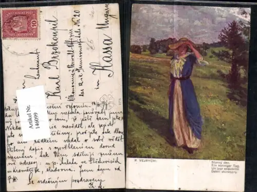 146099,R. Vejrych Sonniger Tag Frau Hut