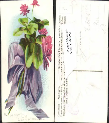 161460,Präge Litho Klee Kleeblatt Blume 1900 Stempel Leipzig Verbansd Handlungsgehilfen