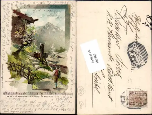 162569,Litho T. Guggenberger Brunnen Berge 1900 Liedkarte pub Karl Stücker 7155