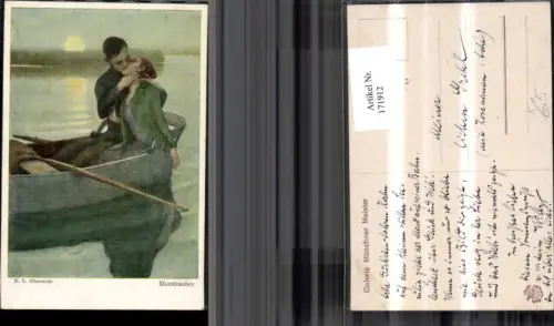 171912,Künstler Ak Mondzauber Küssendes Paar i. Ruderboot sign K. E. Olszewski