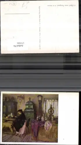 171926,Künstler Ak Everl v. Pongau Frau i. Stube Spinnrad sign K. M. Schuster
