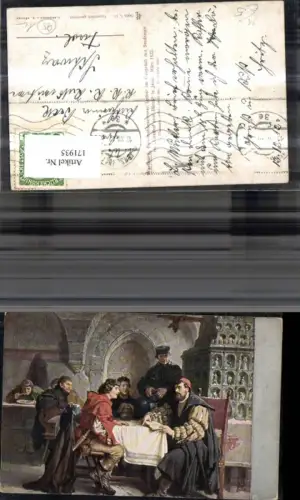 171935,Künstler Ak Wartburg Luther i. Gespräch m. Studenten i. Gasthof z. Bären