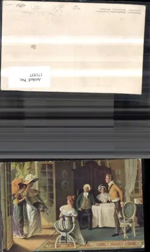 171937,Künstler Ak Willkommen Gesellschaft Frau Hut Schirm