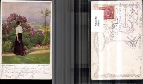171962,Künstler Ak Zur Fliederzeit Frau Fliederstrauch sign Jos. Straka