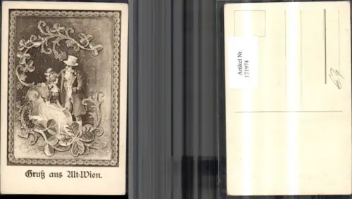 171974,Künstler Ak Gruß a. Altwien Frau Mann Kleeblatt
