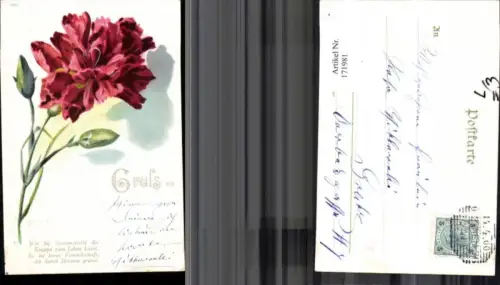171981,Künstler Ak Litho Blume Nelke Spruch