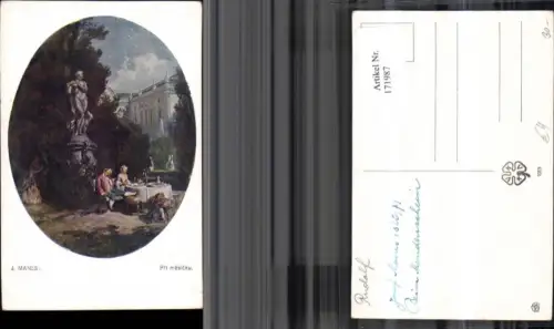 171987,Künstler Ak J. Manes Paar beim Essen Statue