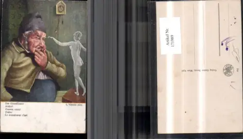 171989,Künstler Ak Müerto Znawca sztuki Znalec Le connaisseur d'art L. Valenta pinx Pendeluhr Mann Statue
