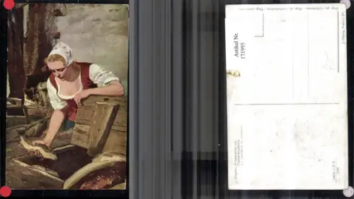 171995,Künstler Ak J. Wagner Fischhändlerin Frau mit Fisch in der Hand